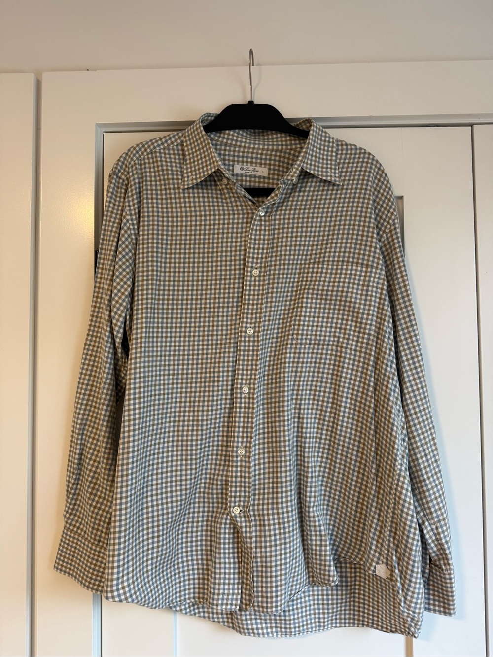 Loro Piana Blue and Tan Gingham Dress Shirt